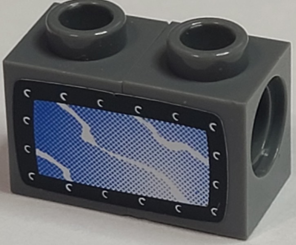 Stickered Assembly 2 x 1 x 1 with Blue TV Screen with White Wavy Lines and Black Border Pattern (Sticker) - Set 3834 - 2 Technic Brick 1 x 1 with Hole