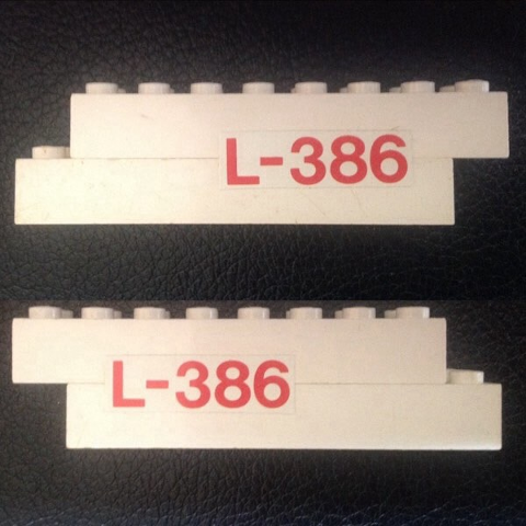 Stickered Assembly 9 x 2 x 2 with Red 'L-386' Pattern on Both Sides (Stickers) - Sets 386 / 770 - 2 Brick 2 x 8
