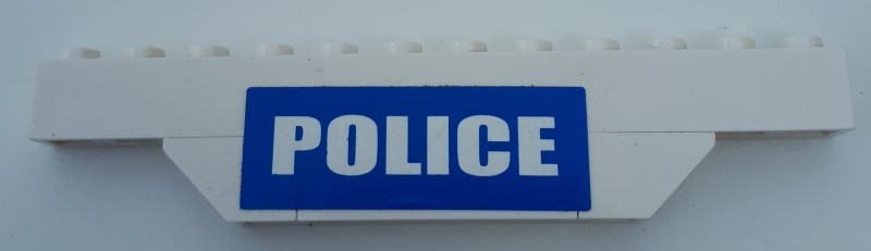Stickered Assembly 12 x 1 x 2 with White 'POLICE' on Blue Background Pattern (Sticker) - Set 7245 - 1 Brick 1 x 12, 1 Brick 1 x 4, 2 Slope, Inverted 45 2 x 1