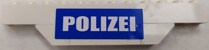 Stickered Assembly 12 x 1 x 2 with White 'POLIZEI' on Blue Background Pattern (Sticker) - Set 7245 - 1 Brick 1 x 12, 1 Brick 1 x 4, 2 Slope, Inverted 45 2 x 1