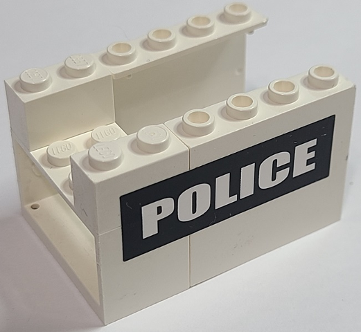 Stickered Assembly 6 x 4 x 3 with White 'POLICE' on Black Background Pattern on Both Sides (Stickers) - Set 7237 - 2 Panel 1 x 4 x 3, 2 Brick 1 x 2, 1 Reel Holder 2 x 4 x 2