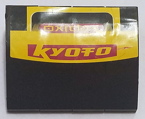 Stickered Assembly 4 x 3 x 1 with 'OXIDE' and 'KYOTO' on Red and Yellow Background Pattern (Sticker) - Set 8666 - 4 Slope, Curved 3 x 1