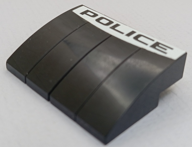 Stickered Assembly 4 x 3 x 1 with 'POLICE' on White Background Pattern (Sticker) - Sets 6111 / 8665 - 4 Slope, Curved 3 x 1
