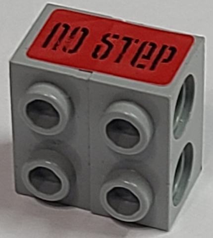 Stickered Assembly 2 x 2 x 1 with Black 'nO STeP' on Red Background Pattern (Sticker) - Set 8141 - 2 Technic, Brick 1 x 2 with Holes