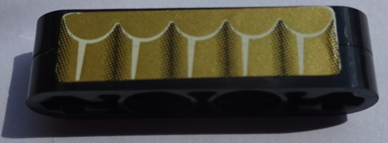 Stickered Assembly 4 x 1 with White Ridges on Gold Background Pattern (Sticker) - Set 8007 - 2 Technic, Liftarm 1 x 4 Thin