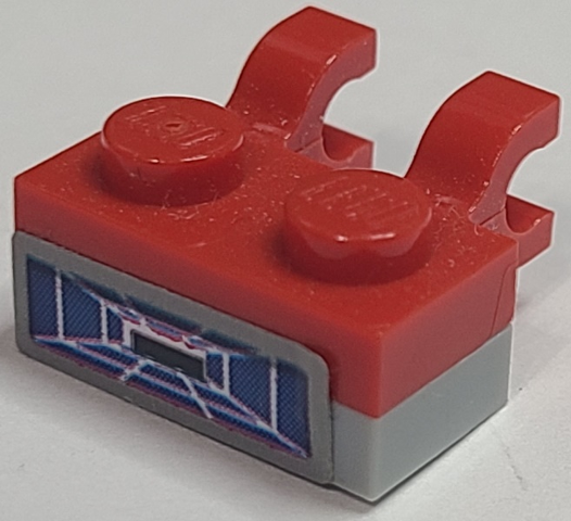 Stickered Assembly 2 x 1 x 2/3 with Blue Target Screen Pattern (Sticker) - Set 7676 - 1 Plate 1 x 2, 1 Plate Modified 1 x 2 with 2 U clips