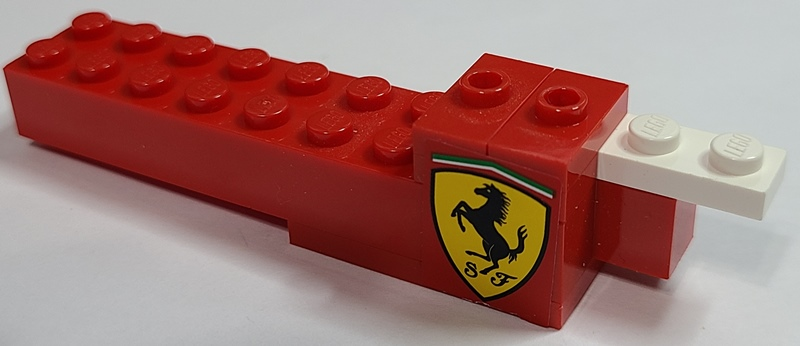 Stickered Assembly 11 x 2 x 2 with Ferrari Logo Pattern Model Left Side (Sticker) - Set 8157 - 1 Brick 2 x 8, 1 Brick 2 x 2 Corner, 1 Plate 2 x 4, 1 Plate 1 x 2, 1 Plate 1 x 4, 2 Plate, Modified 1 x 2 with 1 Stud