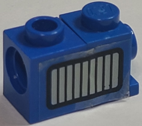 Stickered Assembly 2 x 1 x 1 with Black and Light Gray Exhaust Vent Grille Pattern Model Left Side (Sticker) - Set 5541 - 1 Technic, Brick 1 x 1 with Hole, 1 Brick 1 x 1 Headlight