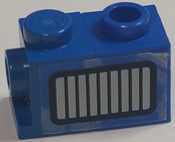 Stickered Assembly 2 x 1 x 1 with Black and Light Gray Exhaust Vent Grille Pattern Model Right Side (Sticker) - Set 5541 - 1 Technic, Brick 1 x 1 with Hole, 1 Brick 1 x 1 Headlight