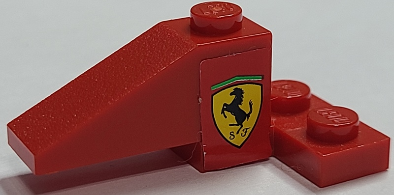 Stickered Assembly 4 x 2 x 1 1/3 with Ferrari Logo On Red Background Pattern Model Left Side (Sticker) - Set 2556 - 1 Slope 33 3 x 1, 1 Plate 2 x 2 Corner