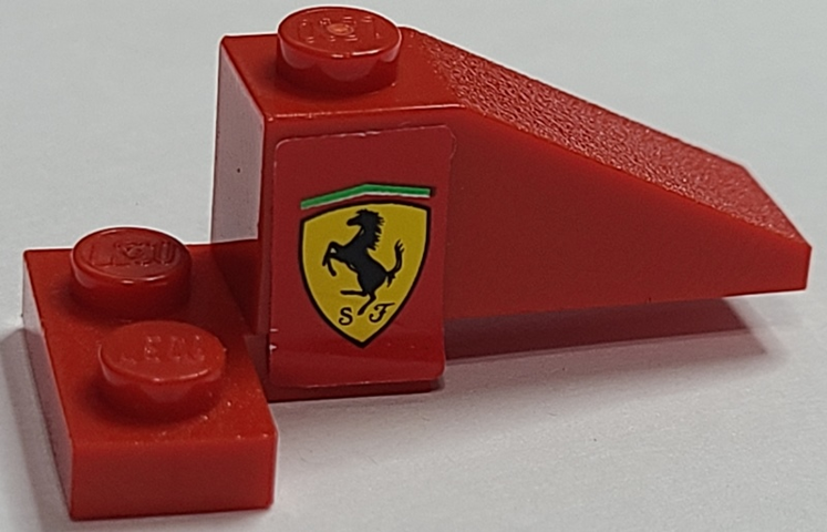 Stickered Assembly 4 x 2 x 1 1/3 with Ferrari Logo On Red Background Pattern Model Right Side (Sticker) - Set 2556 - 1 Slope 33 3 x 1, 1 Plate 2 x 2 Corner