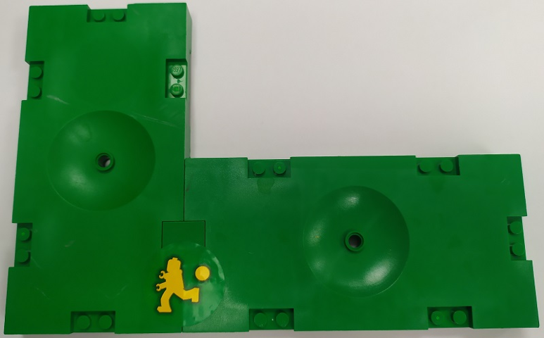 Stickered Assembly 24 x 16 x 1.33 with Yellow Minifigure Soccer Player Pattern on Green Background (Sticker) - Set 3570 - 2 Sports Field Section 8 x 16, 1 Tile 2 x 2