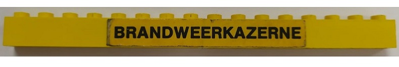 Stickered Assembly 16 x 1 x 1 with Black 'BRANDWEERKAZERNE' Pattern (Sticker) - Set 374-1 - 2 Brick 1 x 8