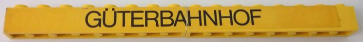 Stickered Assembly 16 x 1 x 1 with Black 'GÜTERBAHNHOF' on Yellow Background Pattern (Sticker) - Set 165 - 2 Brick 1 x 8