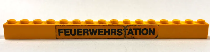 Stickered Assembly 16 x 1 x 1 with Black 'FEUERWEHRSTATION' Pattern (Sticker) - Set 374-1