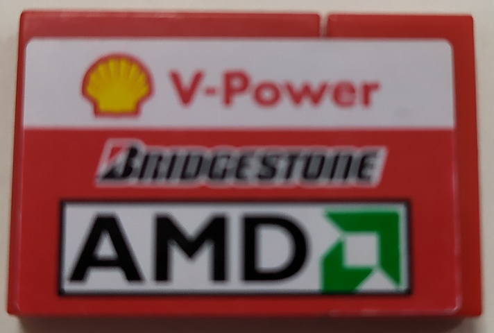 Stickered Assembly 3 x 2 with Shell 'V-Power', Bridgestone and AMD Logo Pattern Model Right Side (Sticker) - Set 8142-2 - 1 Tile 1 x 2, 1 Tile 2 x 2