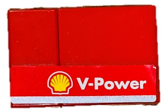 Stickered Assembly 3 x 2 with Shell 'V-Power' Pattern Model Left Side (Sticker) - Set 8142-2 - 1 Tile 1 x 2, 1 Tile 2 x 2