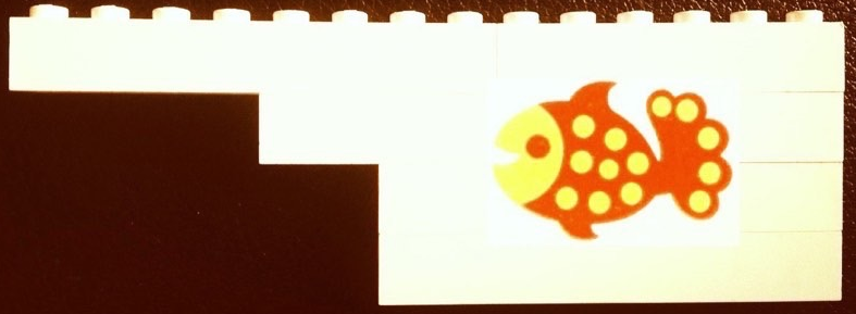 Stickered Assembly 14 x 1 x 4 with Orange and Yellow Fish on White Background Pattern (Sticker) - Set 265-1 - 1 Brick 1 x 2, 1 Brick 1 x 6, 4 Brick 1 x 8