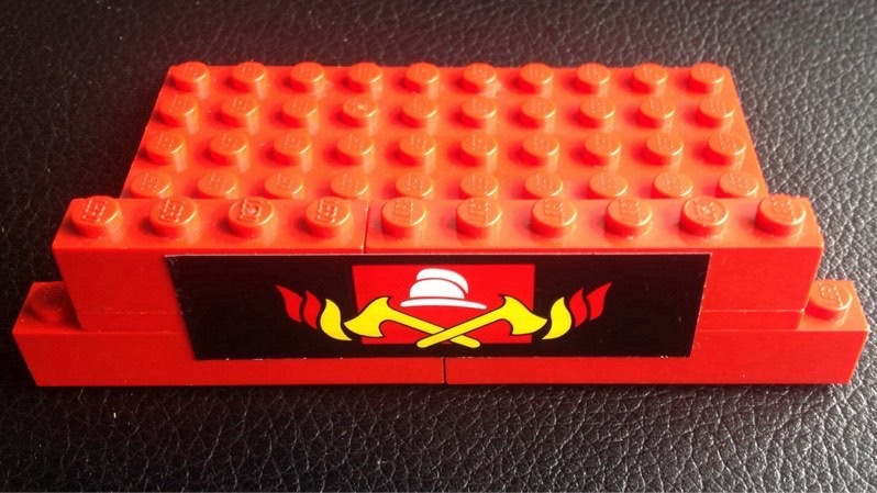 Stickered Assembly 12 x 6 x 2 1/3 with Wide Fire Pattern (Sticker) - Set 6382 - 3 Brick 1 x 6, 1 Brick 1 x 4, 1 Plate 6 x 10