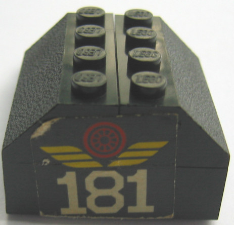 Stickered Assembly 4 x 4 x 2 with White '181' and Red Train Wheel Pattern (Sticker) - Set 181 - 1 Brick 1 x 4, 2 Slope 45 2 x 4