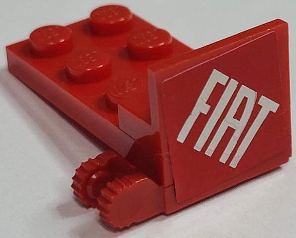Stickered Assembly 4 x 2 x 1 2/3 With White 'FIAT' on Red Background Pattern Model Left Side (Sticker) - Set 8157 - 1 Plate 2 x 4, 1 Panel 1 x 2, 1 Hinge Plate 1 x 2 Locking with 2 Fingers on End