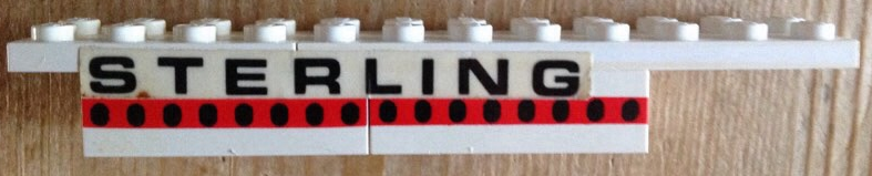 Stickered Assembly 12 x 2 x 1 1/3 with Black 'STERLING' Pattern on Both Sides (Stickers) - Set 1552-2 - 1 Plate 2 x 4, 1 Plate 2 x 8, 2 Brick 2 x 4 with Plane Windows 8 in Thin Red Stripe
