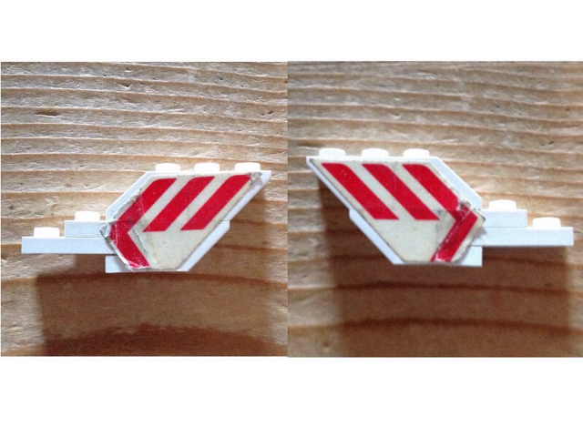 Stickered Assembly 6 x 1 x 2 with Red Martinair Logo Pattern on Both Sides (Stickers) - Set 1611-2 - 1 Plate 1 x 1, 1 Plate 1 x 2, 1 Plate 1 x 3, 1 Slope 45 2 x 1 without Bottom Tube, 2 Slope, Inverted 45 2 x 1