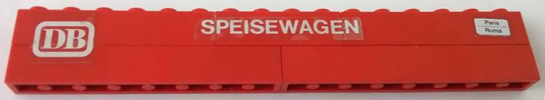 Stickered Assembly 16 x 1 x 2 with White 'DB', 'SPEISEWAGEN' and 'Paris Roma' Pattern Model Right Side (Stickers) - Set 7740 - 1 Brick 1 x 4, 2 Brick 1 x 6, 2 Brick 1 x 8