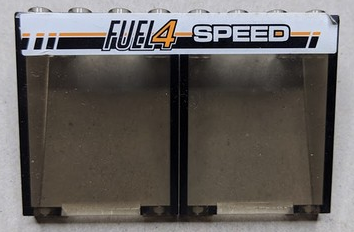 Stickered Assembly 8 x 3 x 4  with 'FUEL4 SPEED' on Black and Orange Stripes Pattern (Sticker) - Set 8135 - 2 Windscreen 3 x 4 x 4 Inverted