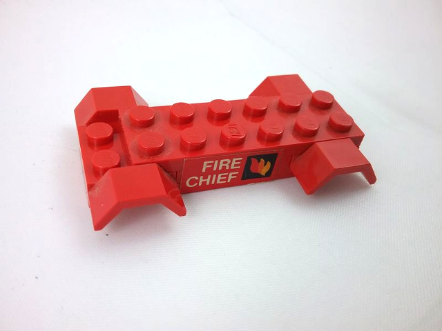 Stickered Assembly 7 x 4 x 1 with 'FIRE CHIEF' and Classic Fire Logo Pattern on Both Sides (Stickers) - Sets  602-1 / 6602-1 - 1 Plate 2 x 3, 2 Plate 2 x 6, 2 Vehicle, Mudguard 2 x 4 with Arch Smooth