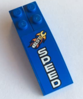 Stickered Assembly 6 x 2 x 1 with 'BSC' and 'SPEED' Pattern (Sticker) - Set 8495 - 2 Slope, Curved 6 x 1 with 2 Studs