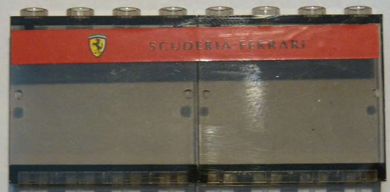 Stickered Assembly 8 x 1 x 3 with Ferrari Logo and 'SCUDERIA FERRARI' on Red Stripe Pattern (Sticker) - Set 8672 - 2 Panel 1 x 4 x 3 - Hollow Studs
