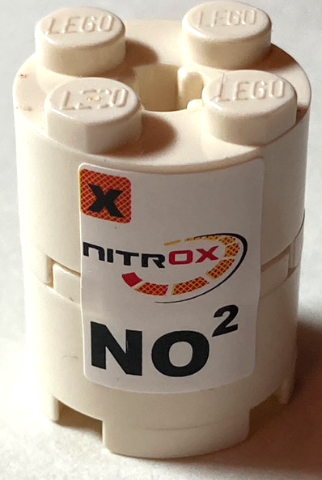 Stickered Assembly 2 x 2 x 2 with Black and Red 'NITROX' and 'NO2' Pattern (Sticker) - Set 8682 - 2 Brick, Round 2 x 2 with Axle Hole