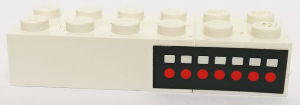 Stickered Assembly 6 x 2 x 1 with 7 White Rectangles and Red Dots on Black Background Pattern (Sticker) - Set 4025 - 1 Brick 2 x 2 without Inside Supports, 1 Brick 2 x 4 without Cross Supports