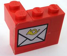 Stickered Assembly 3 x 2 x 2 with Mail Envelope Pattern Model Right Side (Sticker) - Set 7819 - 2 Brick 1 x 2, 1 Brick 1 x 3