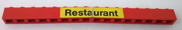 Stickered Assembly 16 x 1 x 1 with 'Restaurant' Pattern (Sticker) - Set 148 - 2 Brick 1 x 8