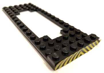 Stickered Assembly 16 x 6 x 2/3 with Black and Yellow Danger Stripes Pattern (Sticker) - Set 4563 - 1 Plate 1 x 6, 1 Plate, Modified 6 x 16 with Motor Cutout Wide