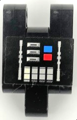 Stickered Assembly 5 x 3 x 2 with Silver, Red, and Blue Buttons Pattern (Sticker) - Set 8010 - 4 Technic, Liftarm Thin 1 x 4 - Axle Holes, 1 Technic, Liftarm, Modified Bent Thick L-Shape 2 x 4, 1 Technic, Pin 3L with Friction Ridges