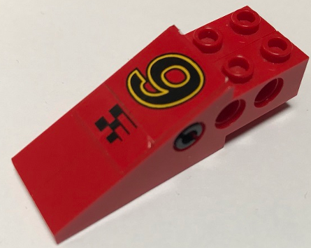 Stickered Assembly 6 x 2 x 1 2/3 with Black and Yellow Number 9 and Checkered Pattern (Stickers) - Set 8440 - 1 Technic, Pin with Friction Ridges with Center Slots, 2 Technic Slope 6 x 1 x 1 2/3