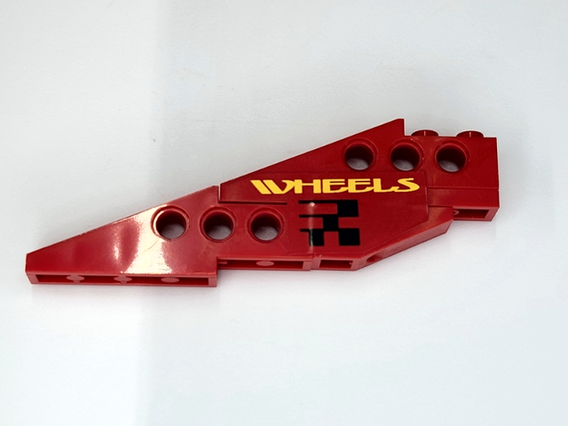 Stickered Assembly 10 x 1 x 3 with Yellow 'WHEELS' and Black Checkered Pattern on Both Sides (Stickers) - Set 8440 - 1 Plate 1 x 2, 1 Slope, Inverted 33 3 x 1, 2 Technic Slope 6 x 1 x 1 2/3