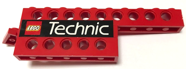 Stickered Assembly 12 x 1 x 2 2/3 with LEGO TECHNIC Logo Pattern Model Left Side (Sticker) - Set 8440 - 1 Plate 1 x 4, 1 Plate 1 x 6, 1 Hinge Plate 1 x 4 Swivel, 1 Technic, Brick 1 x 6 with Holes, 1 Technic, Brick 1 x 10 with Holes