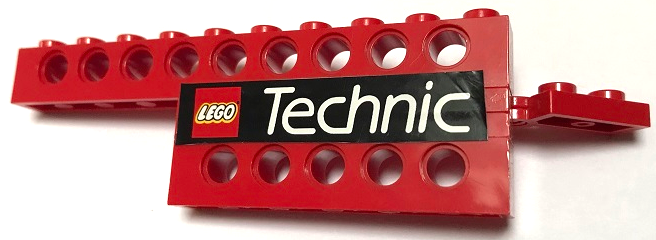 Stickered Assembly 12 x 1 x 2 2/3 with LEGO TECHNIC Logo Pattern Model Right Side (Sticker) - Set 8440 - 1 Plate 1 x 4, 1 Plate 1 x 6, 1 Hinge Plate 1 x 4 Swivel, 1 Technic, Brick 1 x 6 with Holes, 1 Technic, Brick 1 x 10 with Holes
