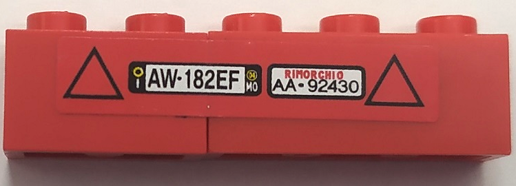Stickered Assembly 5 x 1 x 1 with Licence Plates 'AW 182EF', 'AA 92430' and 2 Black Triangles Pattern (Sticker) - Set 8153 - 1 Brick 1 x 2, 1 Brick 1 x 3