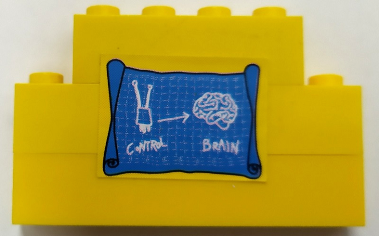 Stickered Assembly 6 x 1 x 3 with White 'CONTROL' and 'BRAIN' on Blueprint Pattern (Sticker) - Set 3826 - 1 Brick 1 x 2, 2 Brick 1 x 4, 1 Brick 1 x 6