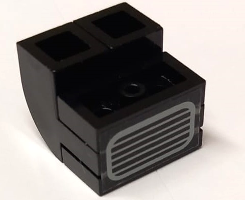 Stickered Assembly 2 x 2 x 1 1/3 with Light Gray Air Intake Grille Pattern (Sticker) - Set 5571 - 1 Plate 1 x 2, 1 Tile 1 x 2, 2 Slope, Curved 2 x 1 x 1 1/3 with Recessed Stud