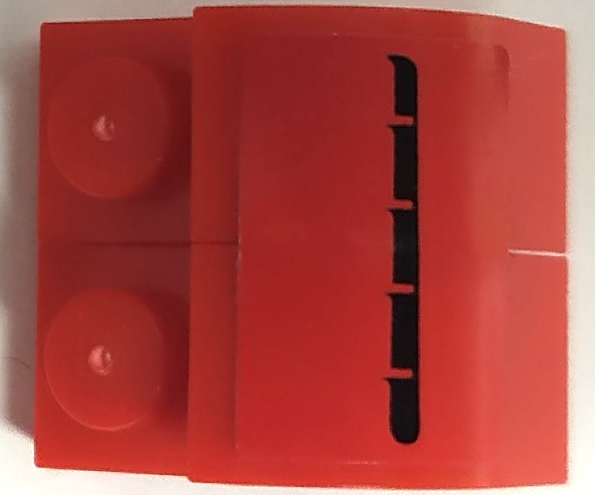 Stickered Assembly 2 x 2 x 1 1/3 with Black Air Intake Vents on Red Background Pattern Model Left Side (Sticker) - Sets 8153 / 8155 - 2 Slope, Curved 2 x 1 x 1 1/3 with Recessed Stud