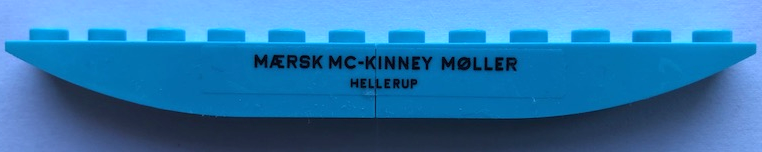 Stickered Assembly 12 x 1 x 1 with Black 'MÆRSK MC-KINNEY MØLLER' and 'HELLERUP' Pattern (Sticker) - Set 10241 - 2 Slope, Curved 6 x 1 Inverted