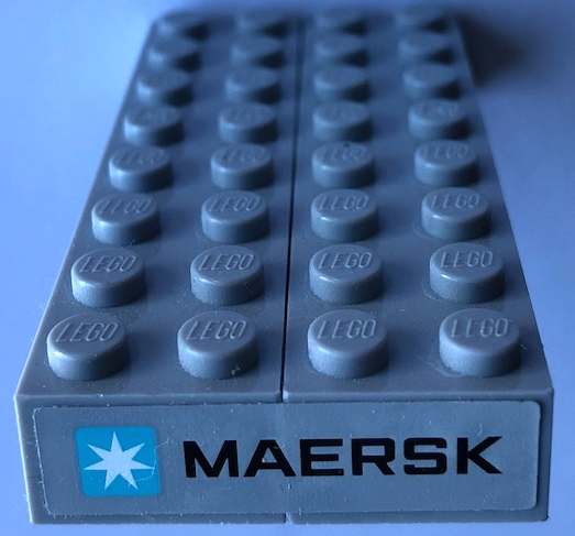 Stickered Assembly 8 x 4 x 1 with Maersk Logo Pattern on Both Ends (Stickers) - Set 10241 - 2 Brick 2 x 8
