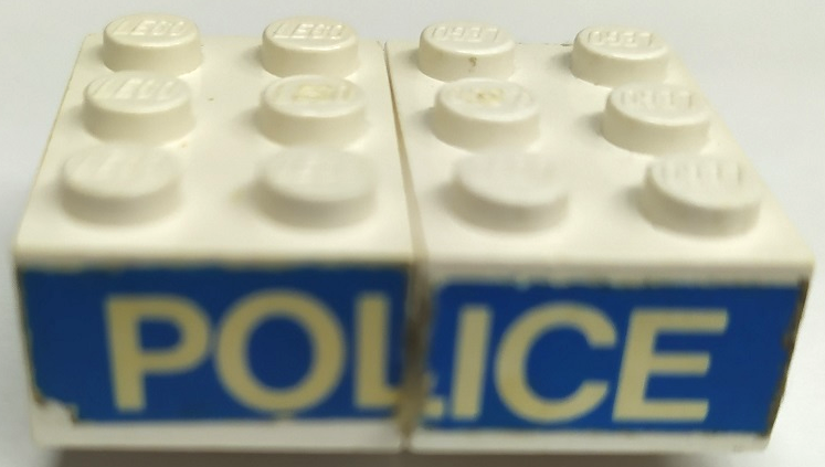 Stickered Assembly 4 x 3 x 1 with White 'POLICE' on Blue Background Pattern on Both Sides (Stickers) - Sets 618 / 628-2 - 2 Brick 1 x 3 without Cross Supports