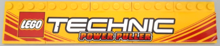 Stickered Assembly 20 x 4 with LEGO TECHNIC Logo and 'POWER PULLER' Pattern (Sticker) - Set 8457 - 5 Tile, Modified 4 x 4 with Studs on Edge